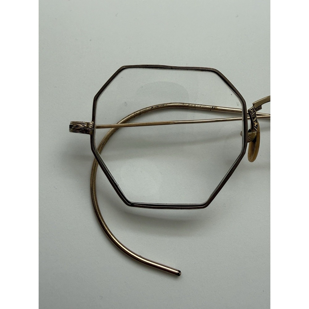 Vintage SHURON 1/10 12K GF Octagon Ful Vue Etched Rimmed Eyeglasses W Case - Picture 6 of 14